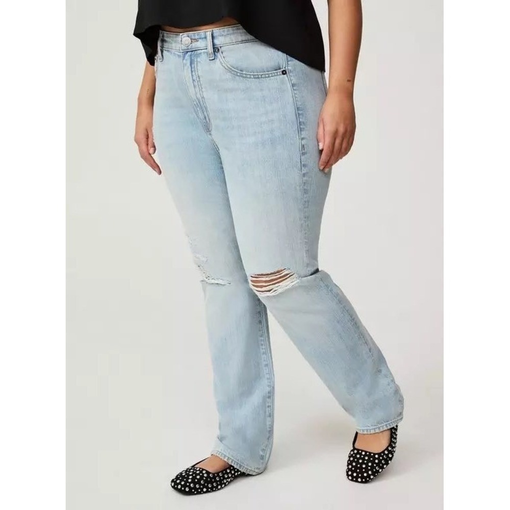 Torrid Stretch Rigid High Rise Straight Jean 12‎ Tall Wipeout Distressed NWT